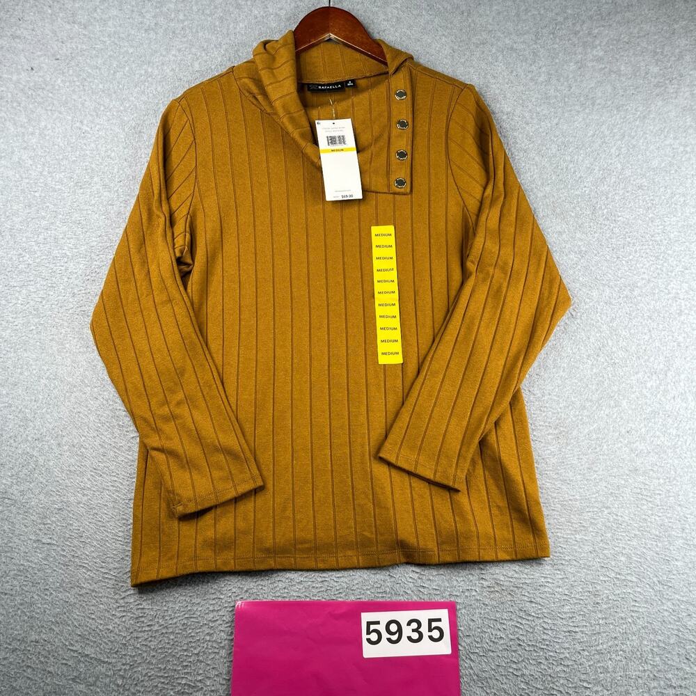Rafaella Cowl Neck Sweater Top Womens Medium Mustard Casual NEW NWT